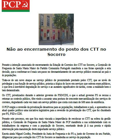 Contra o encerramento dos CTTno Socorro