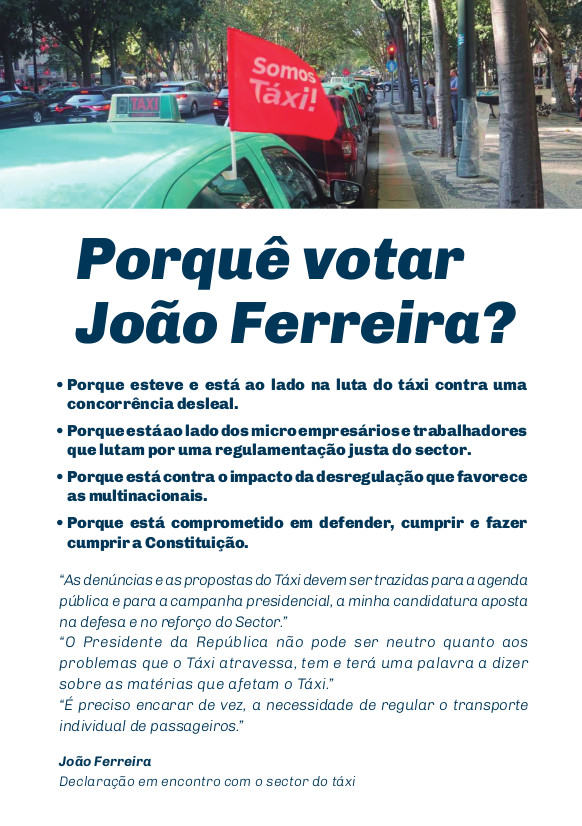 Presidenciais taxi Joao Ferreira 2021