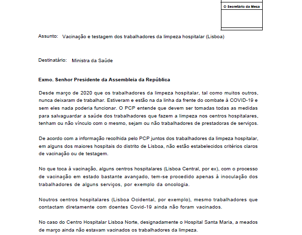 Pergunta Vacinano limpeza hospitalar